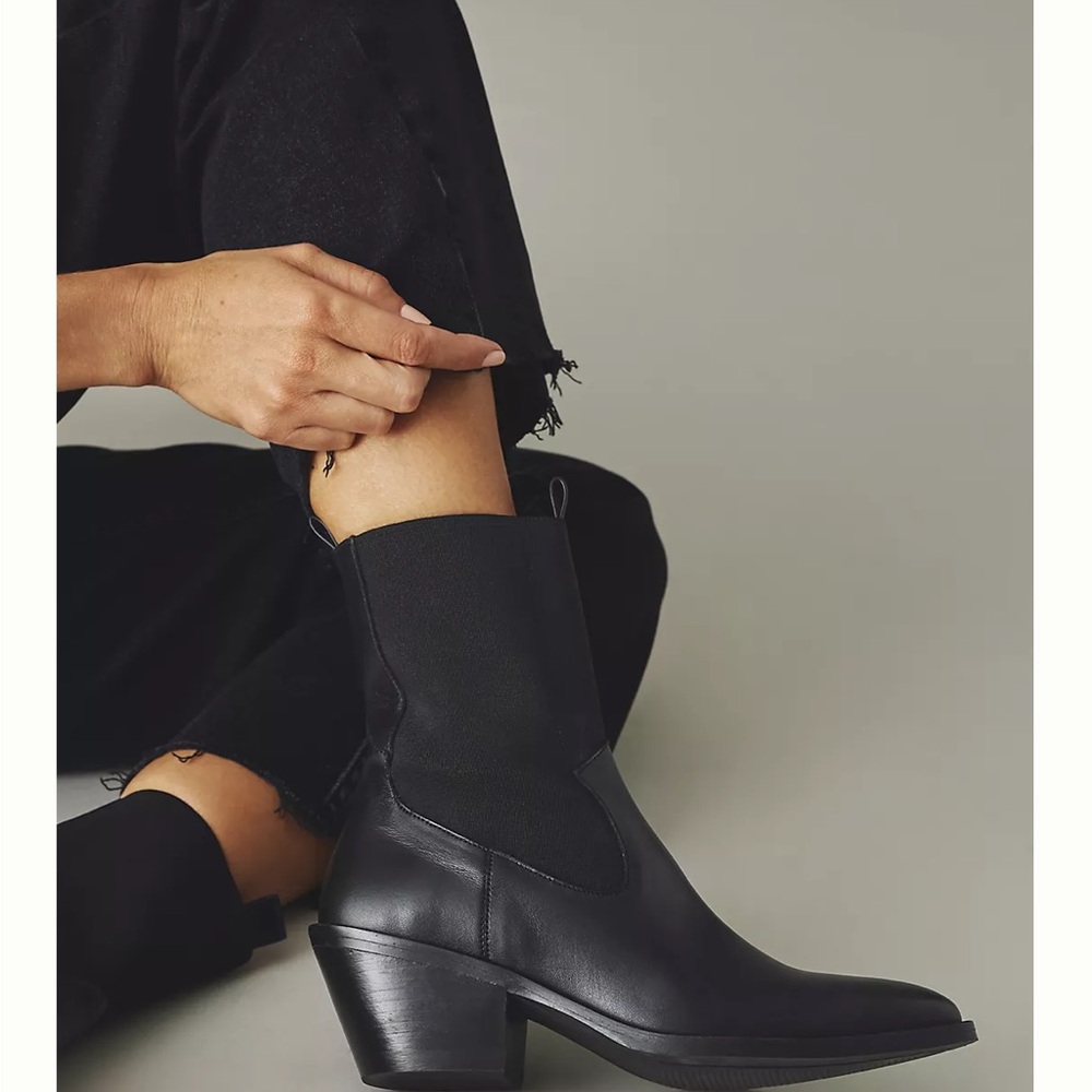 By Anthropologie Sleek Black Western Ankle Boots